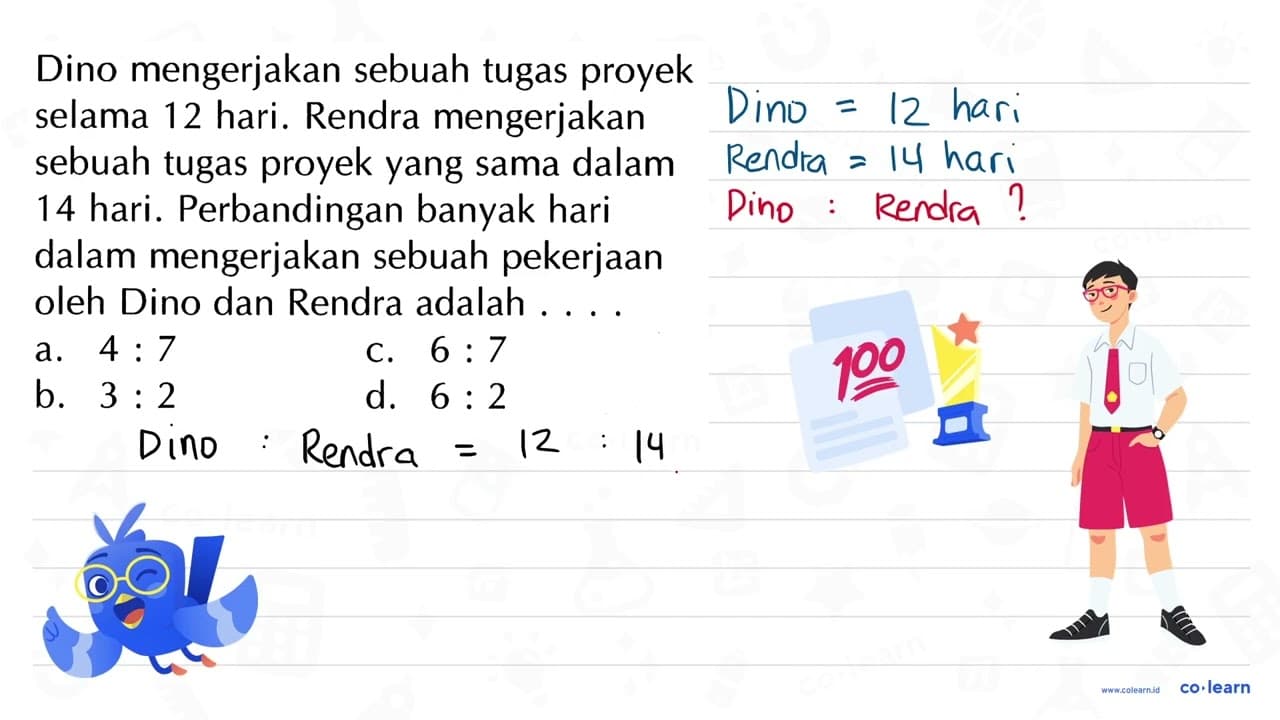 Dino mengerjakan sebuah tugas proyek selama 12 hari. Rendra