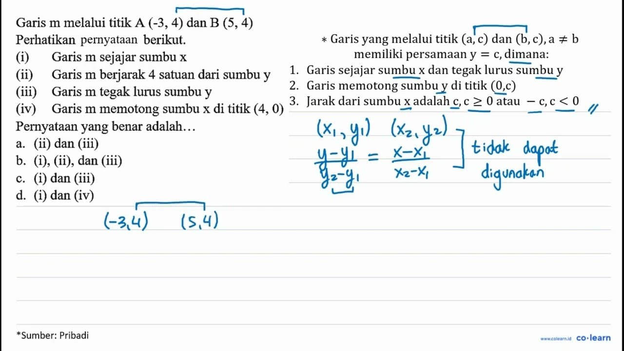 Garis m melalui titik A (-3,4) dan B(5,4) Perhatikan