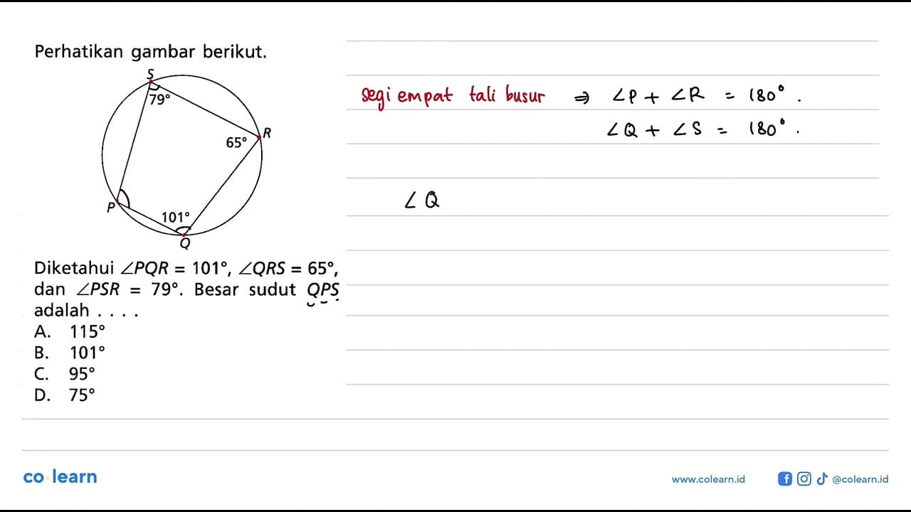 Perhatikan gambar berikut.Diketahui sudut PQR=101, sudut