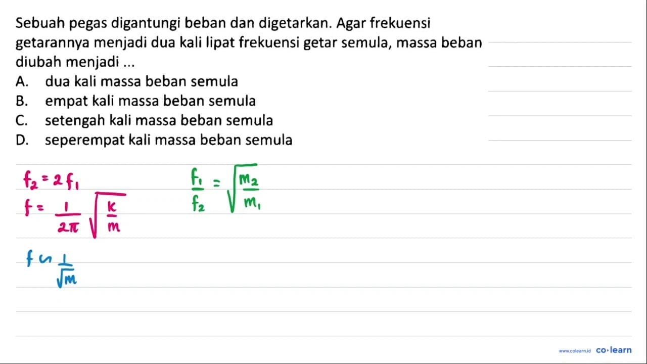 Sebuah pegas digantungi beban dan digetarkan. Agar