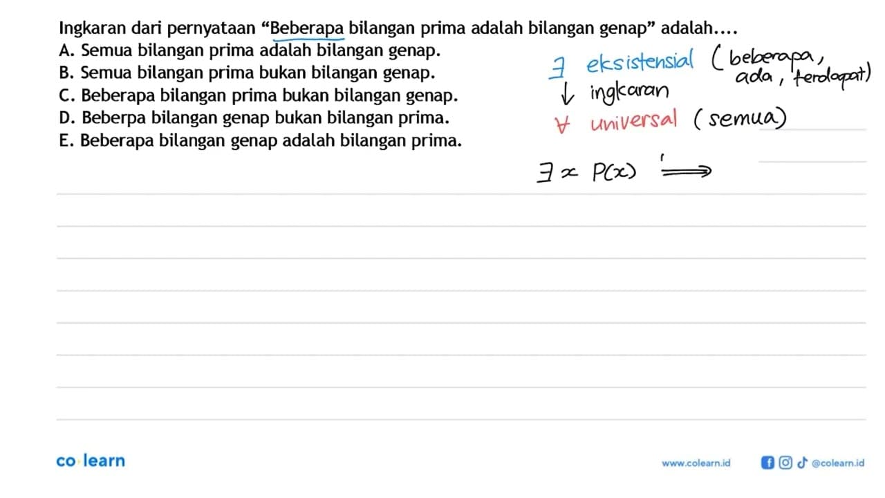 Ingkaran dari pernyataan 'Beberapa bilangan prima adalah