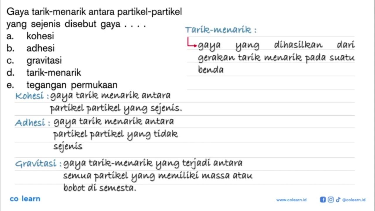 Gaya tarik-menarik antara partikel-partikel yang sejenis