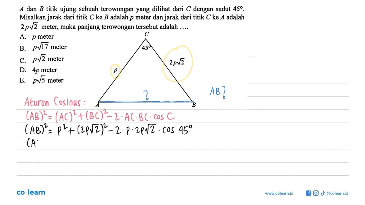 A dan B titik ujung sebuahterowongan yang dili dari C