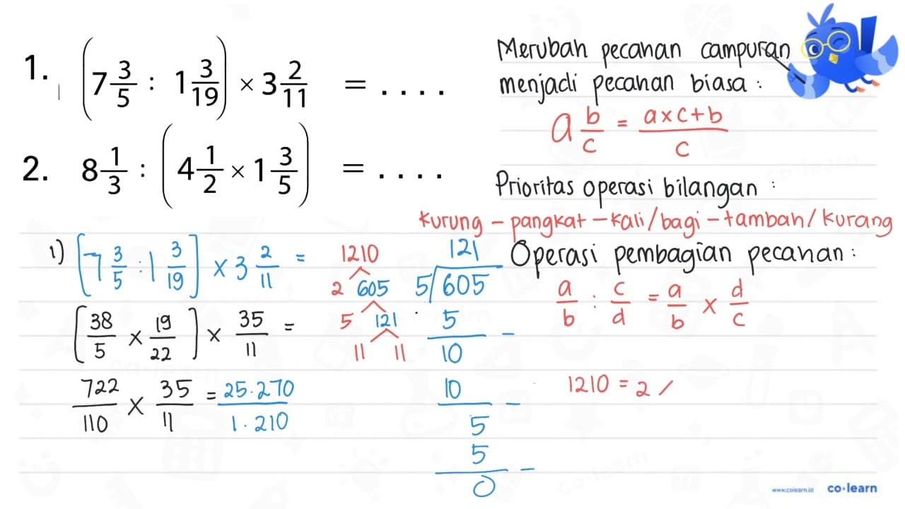 1. (7 3/5 : 1 3/19) x 3 2/11=... 2. 8 1/3 : (4 1/2 x 1