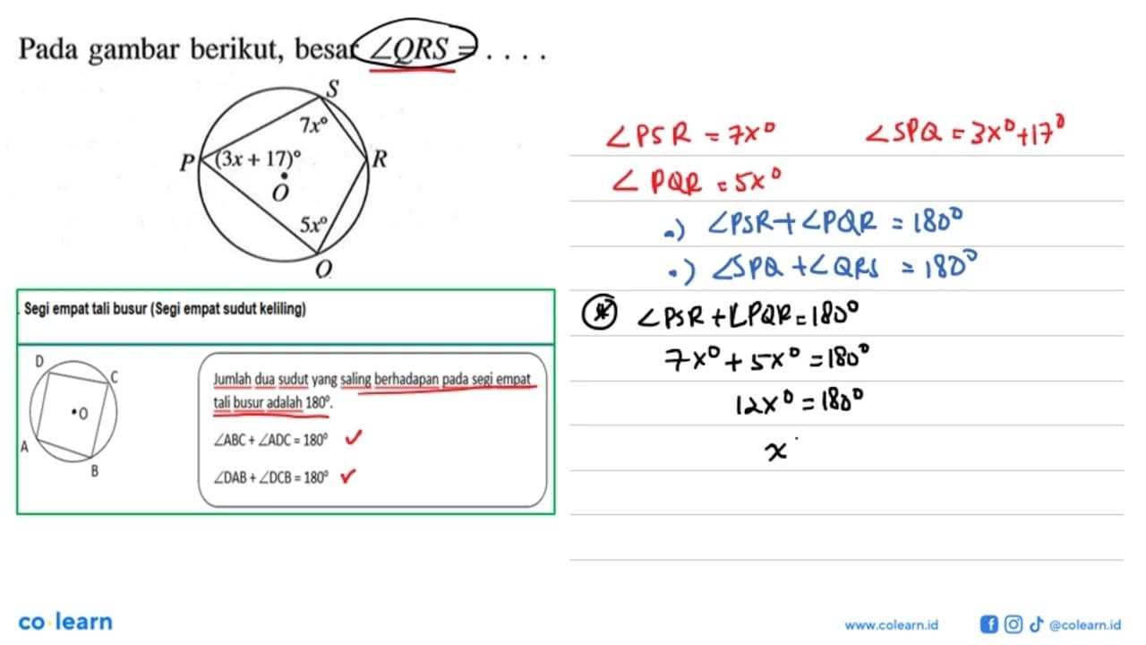 Pada gambar berikut, besar sudut QRS=... .