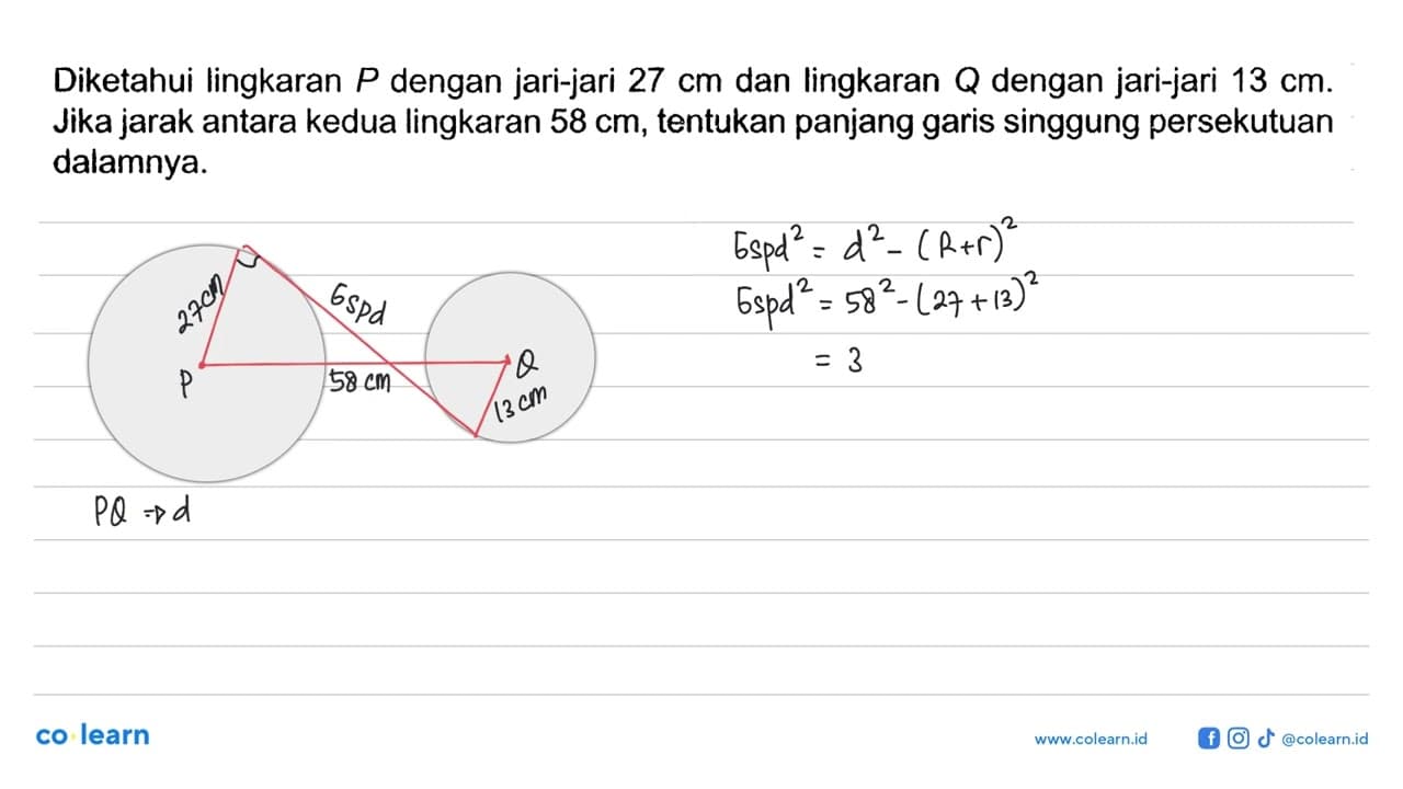 Diketahui lingkaran P dengan jari-jari 27 cm dan lingkaran