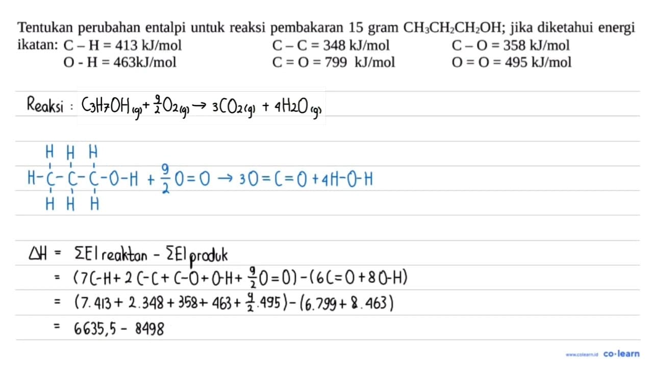 Tentukan perubahan entalpi untuk reaksi pembakaran 15 gram