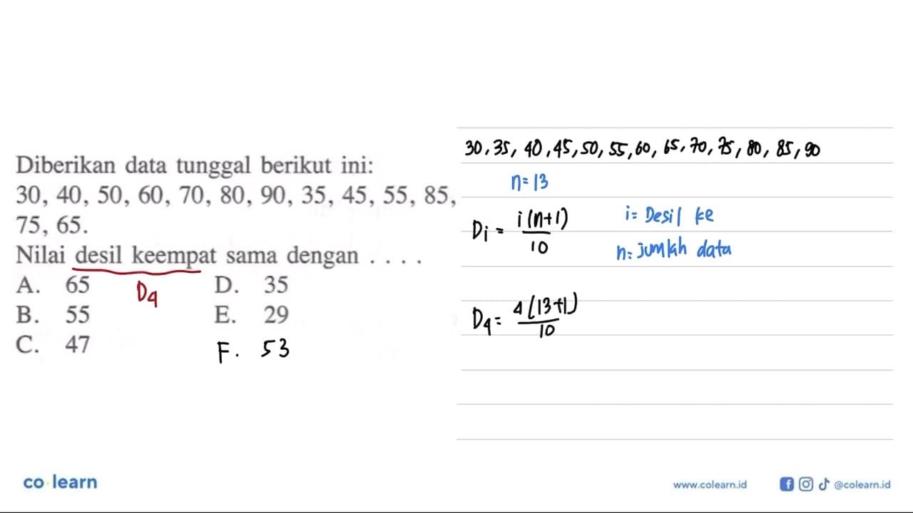 Diberikan data tunggal berikut ini: