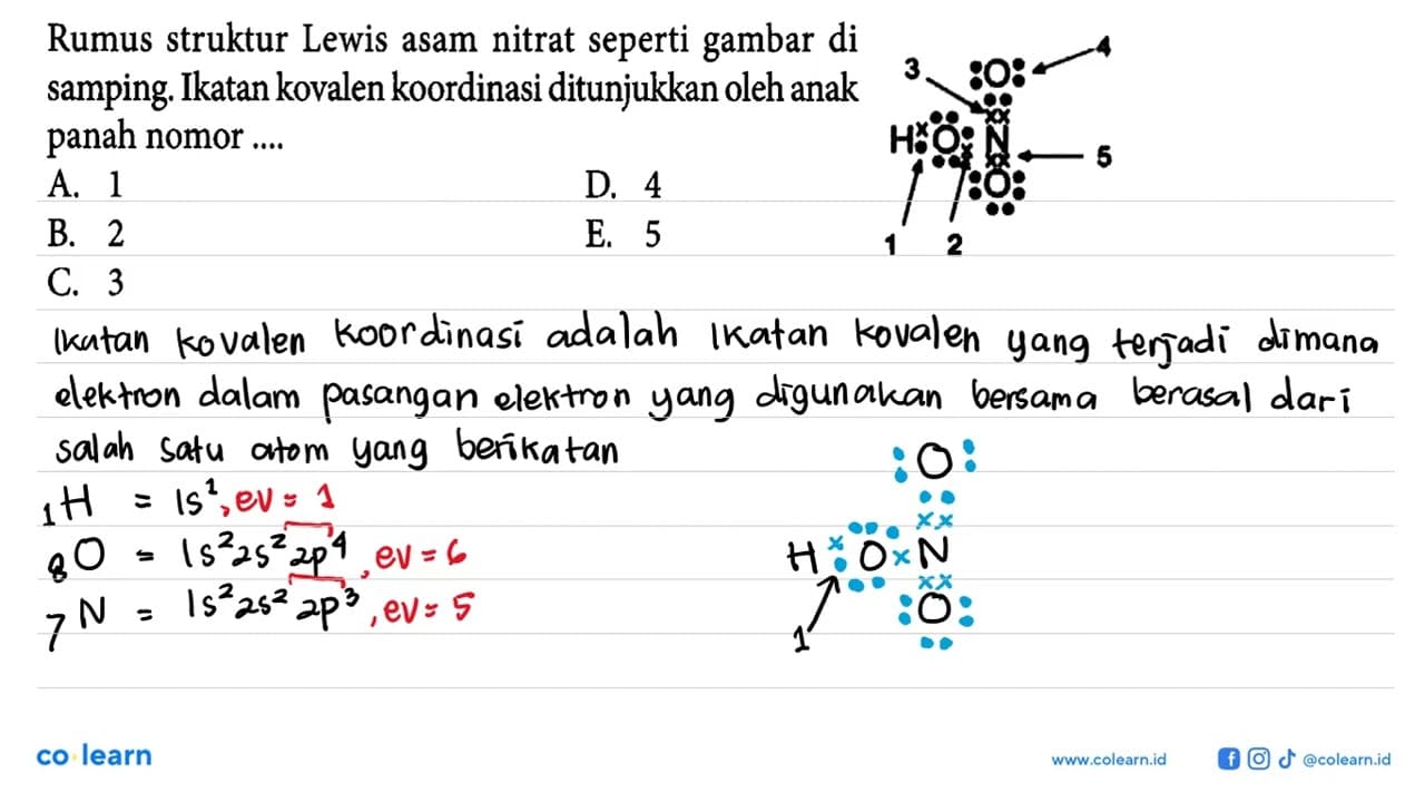 Rumus struktur Lewis asam nitrat seperti gambar di samping.