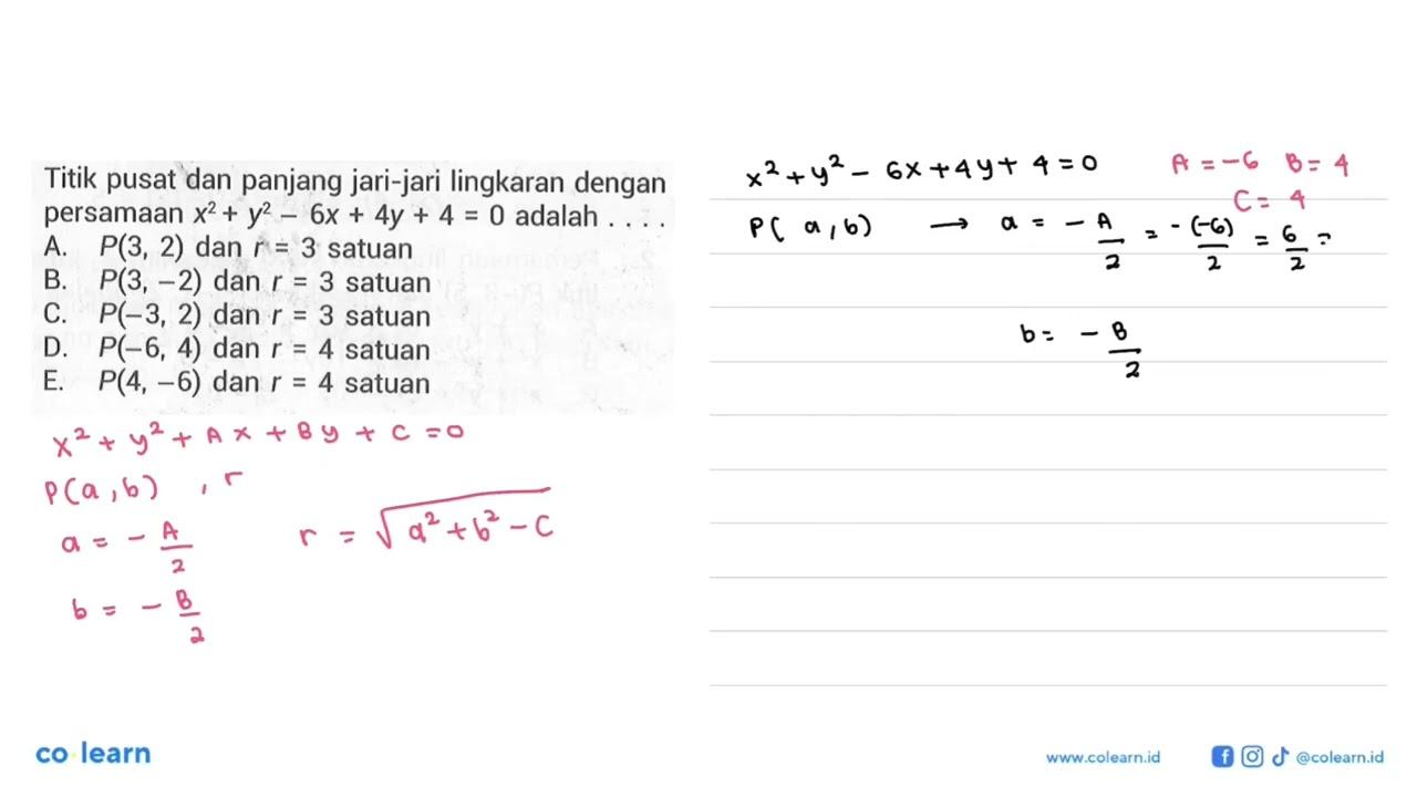 Titik pusat dan panjang jari-jari lingkaran dengan