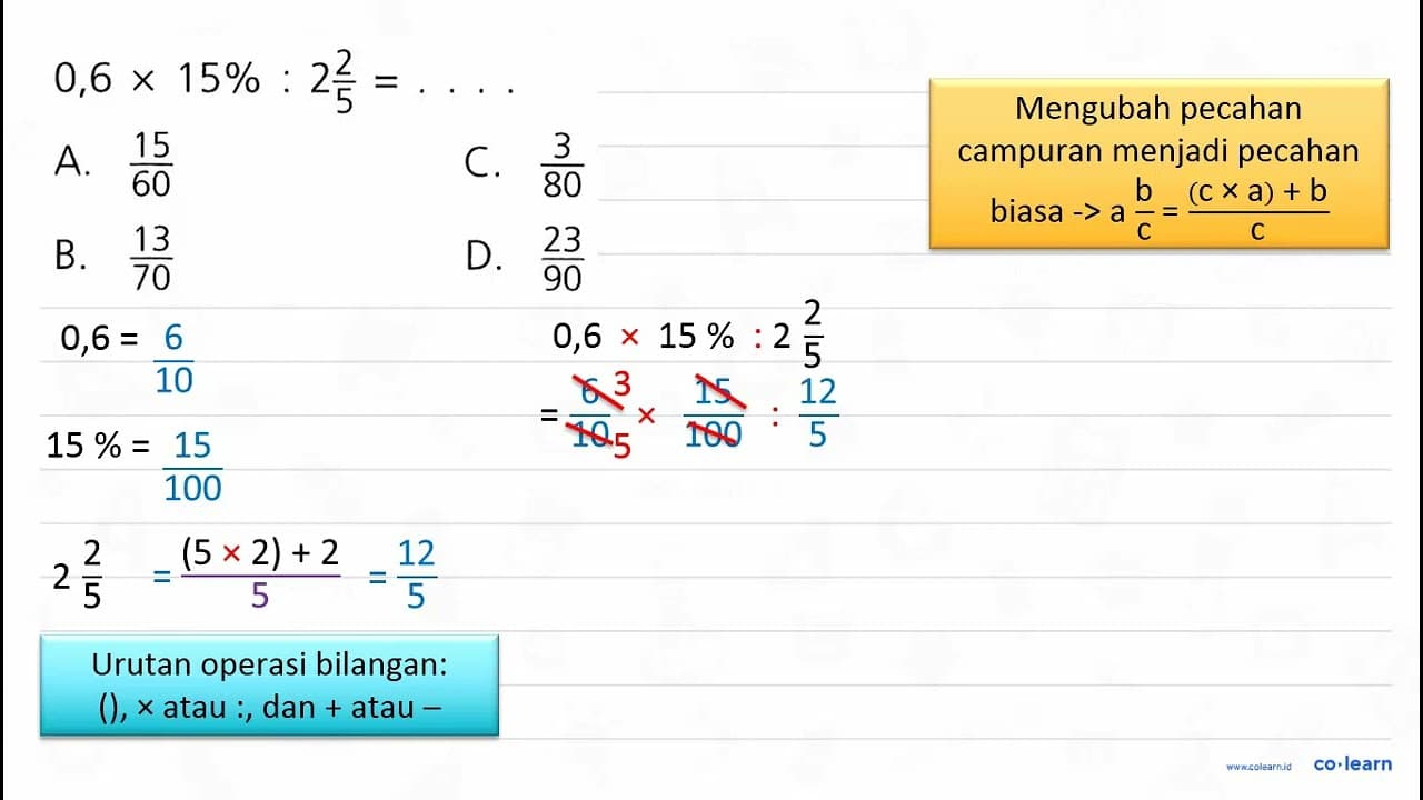 0,6 x 15% : 2 2/5=...