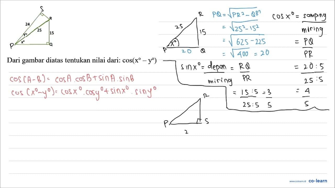 Dari gambar diatas tentukan nilai dari: cos (x-y)