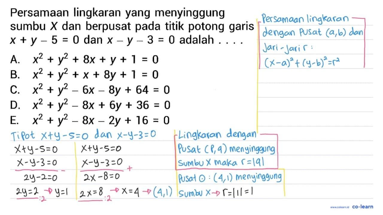 Persamaan lingkaran yang menyinggung sumbu X dan berpusat