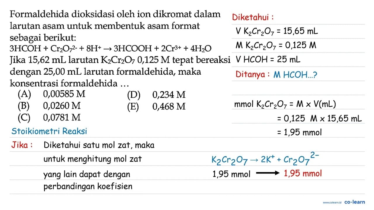 Formaldehida dioksidasi oleh ion dikromat dalam larutan