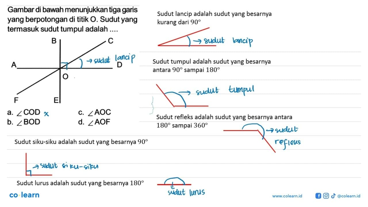 Gambar di bawah menunjukkan tiga garis yang berpotongan di