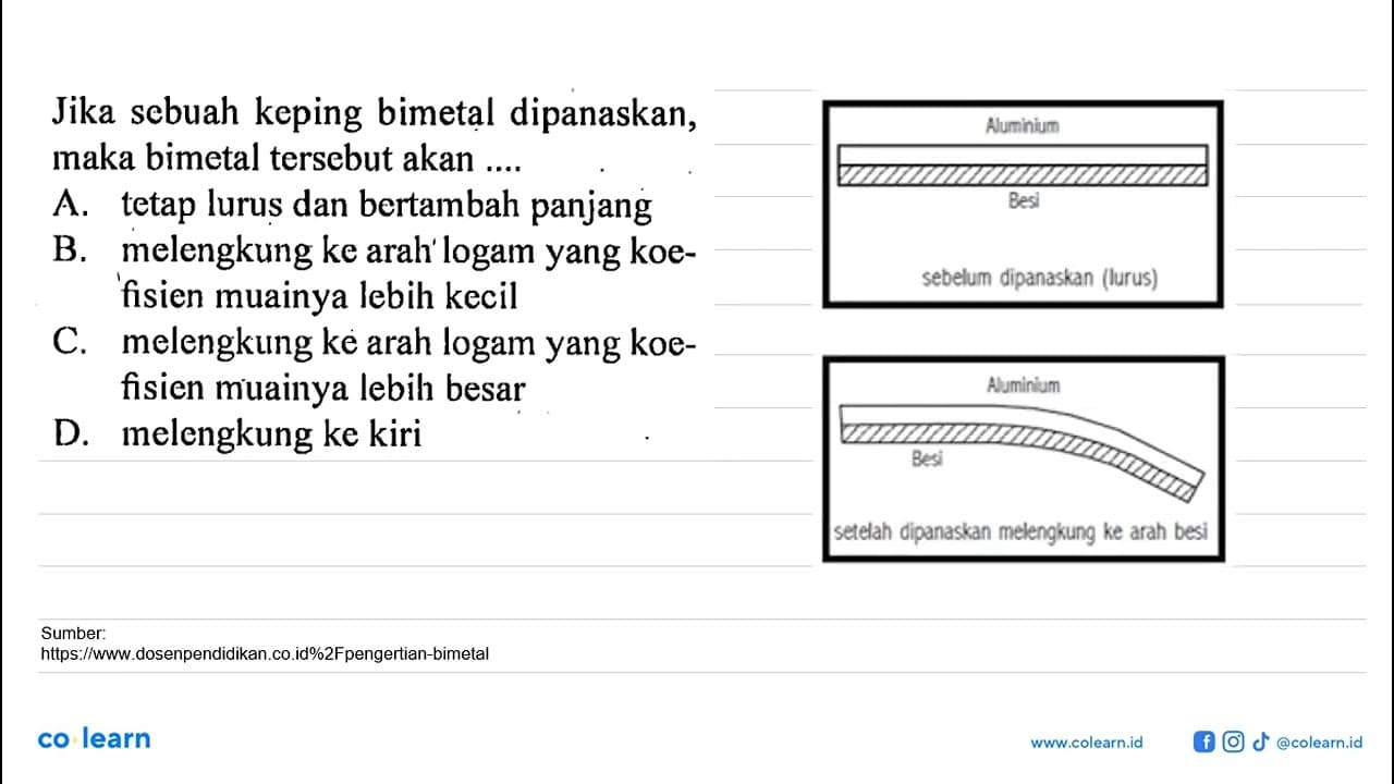 Jika sebuah keping bimetal dipanaskan, maka bimetal