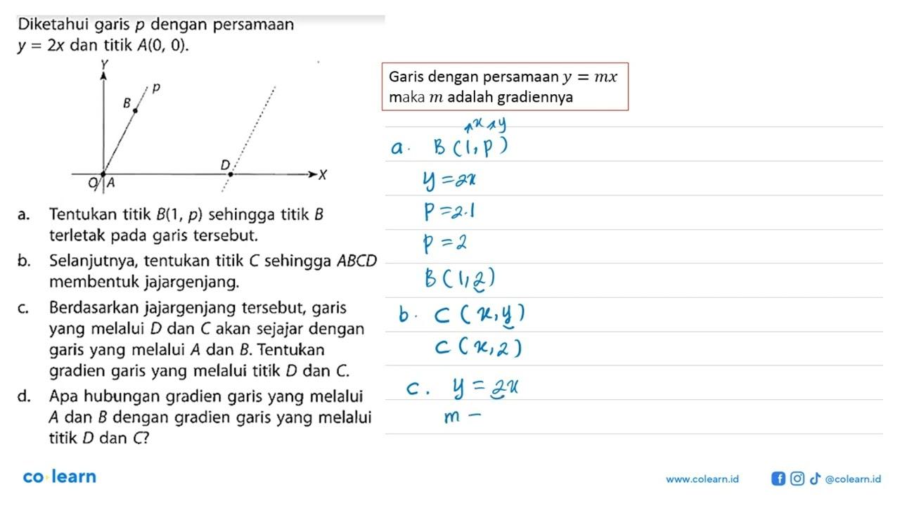 Diketahui garis p dengan persamaan y = 2x dan titik A(0,