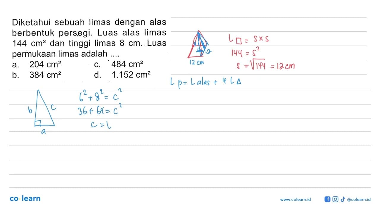 Diketahui sebuah limas dengan alas berbentuk persegi. Luas