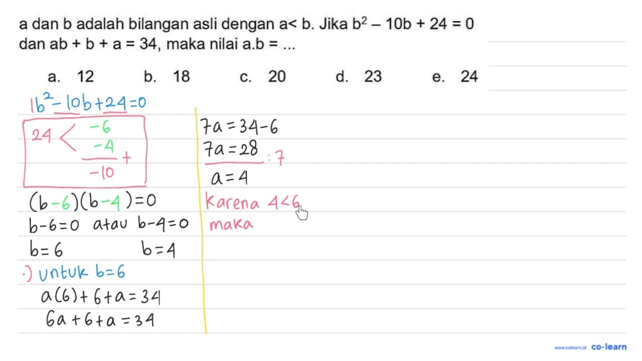 a dan b adalah bilangan asli dengan a<b . Jika b^(2)-10