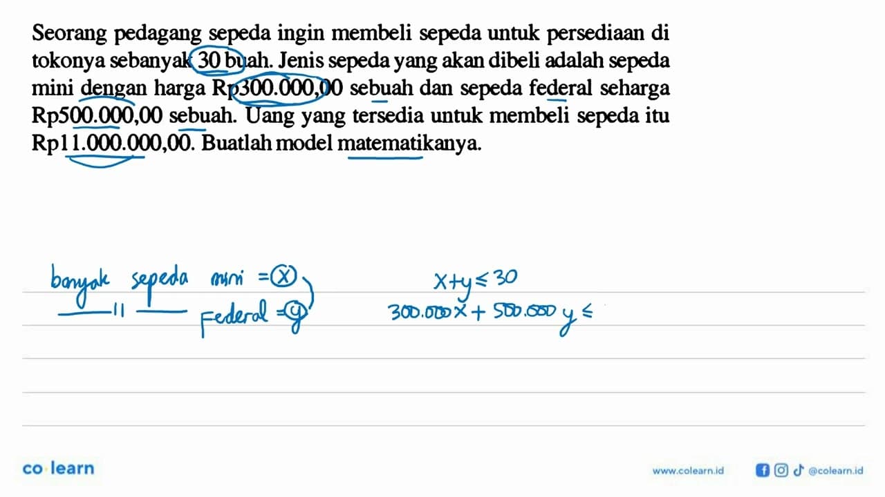 Seorang pedagang sepeda ingin membeli sepeda untuk