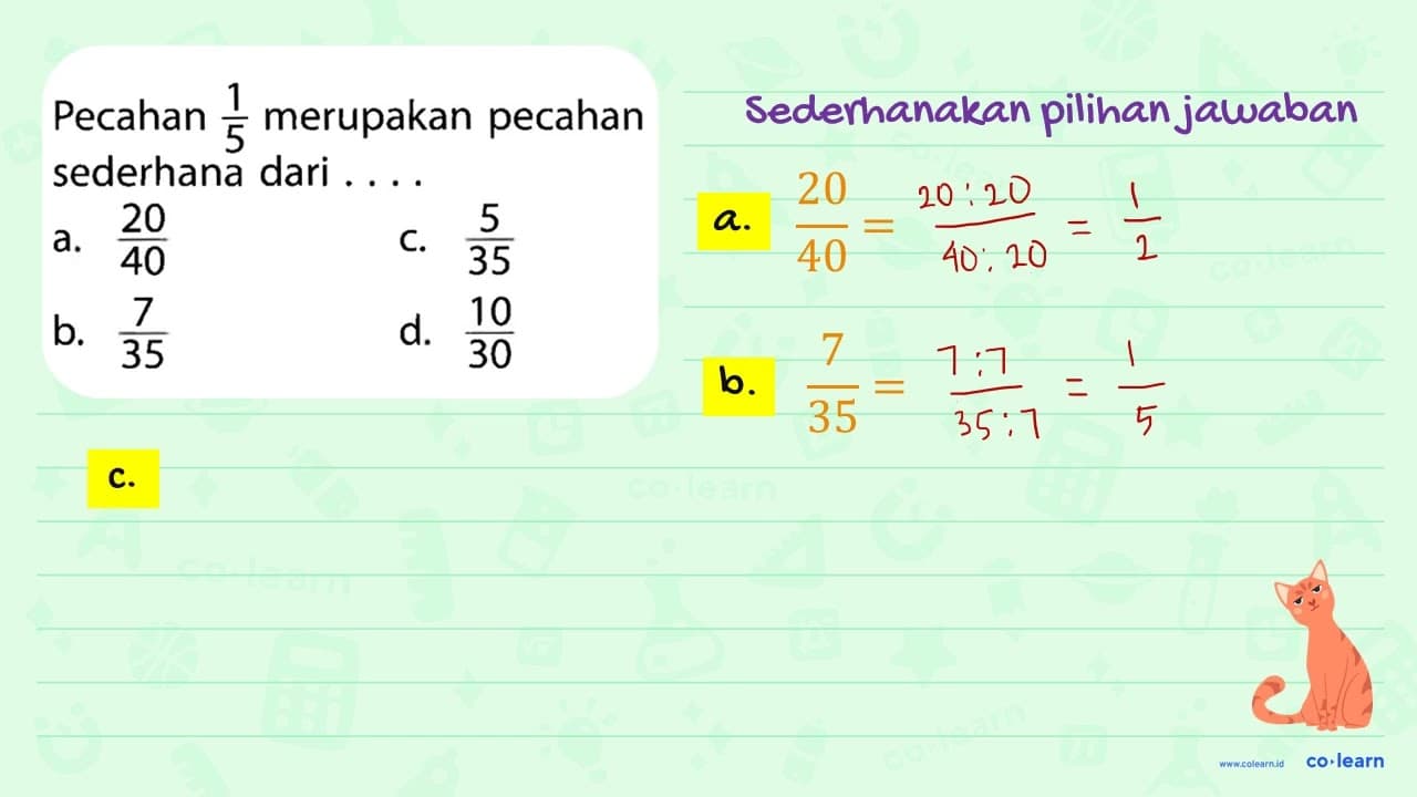 Pecahan 1/5 merupakan pecahan sederhana dari ....