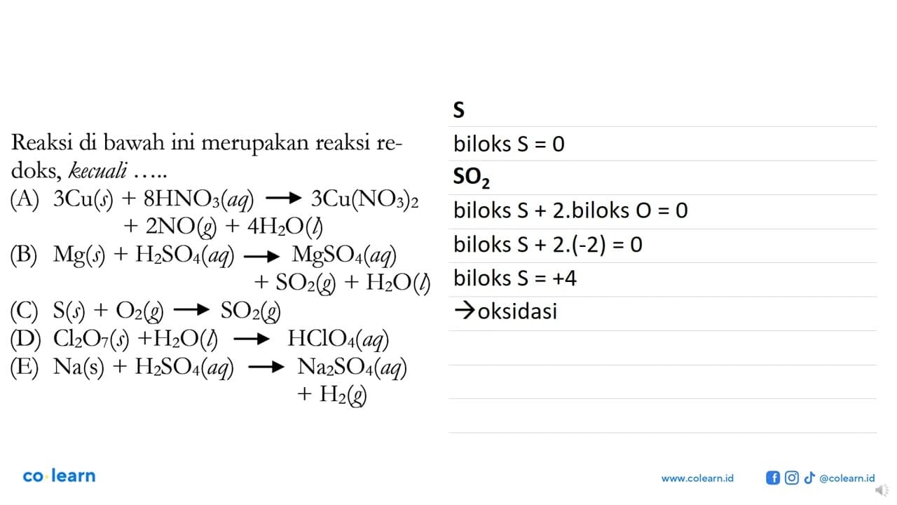 Reaksi di bawah ini merupakan reaksi redoks, kecuali .....