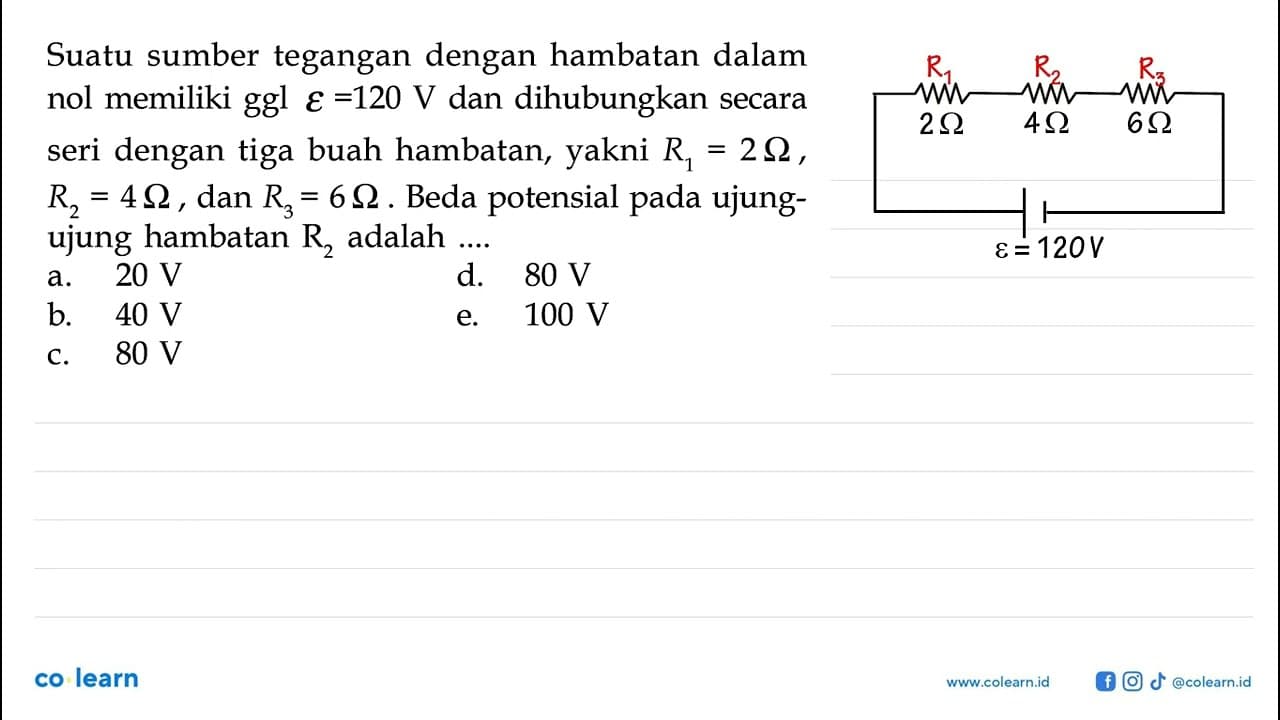 Suatu sumber tegangan dengan hambatan dalam nol memiliki