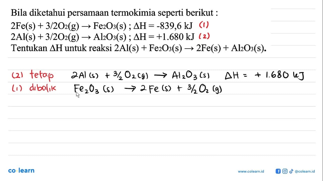 Bila diketahui persamaan termokimia seperti berikut