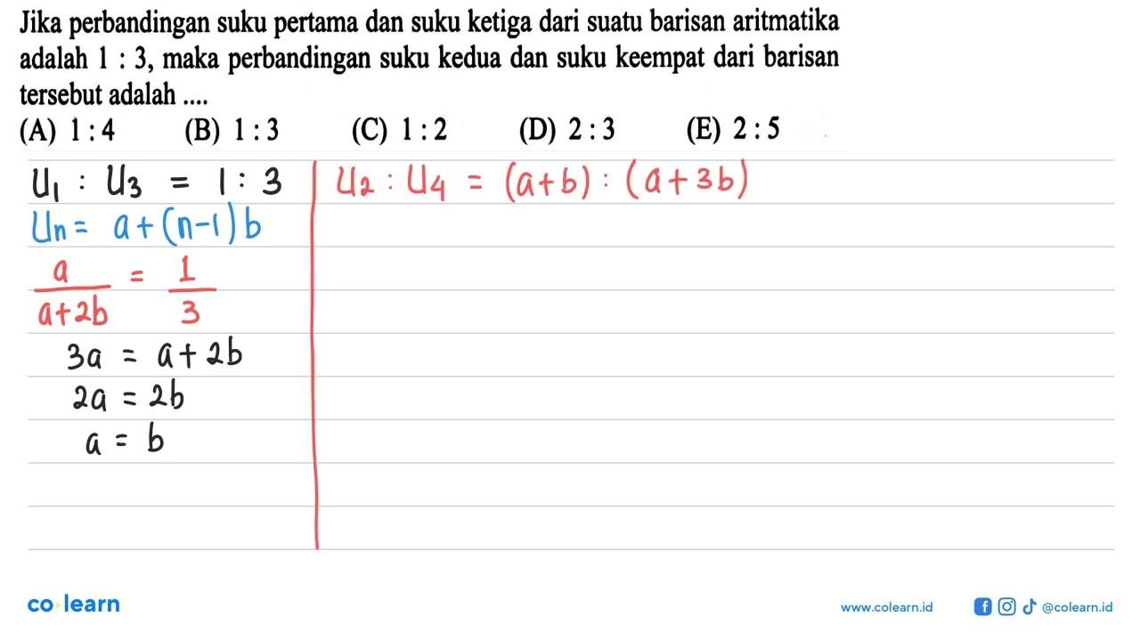 Jika perbandingan suku pertama dan suku ketiga dari suatu