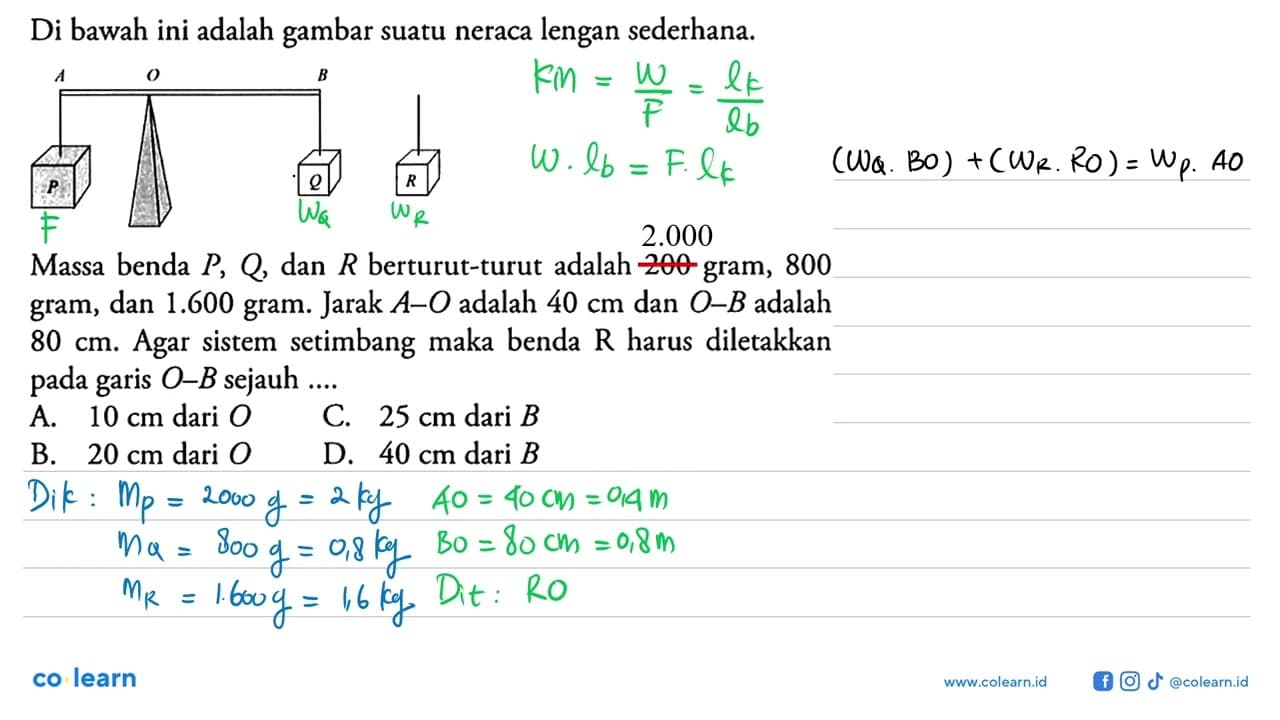 Di bawah ini adalah gambar suatu neraca lengan sederhana.