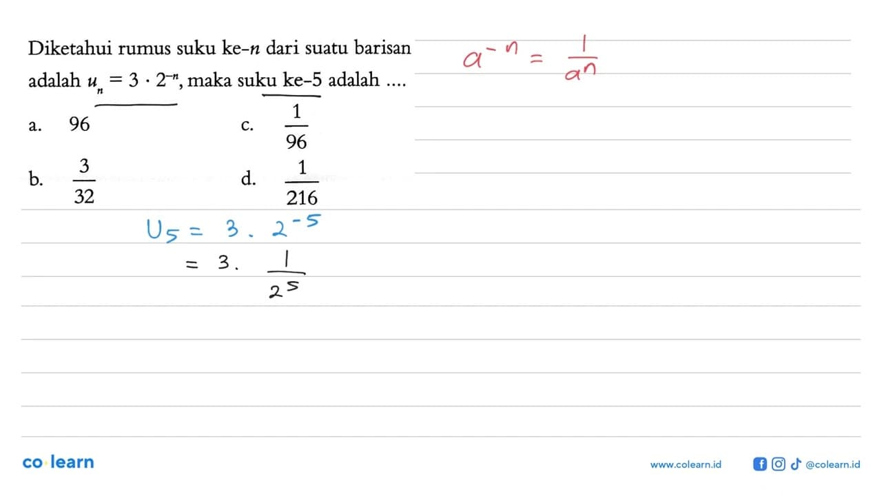 Diketahui rumus suku ke-n dari suatu barisan adalah u =3 .