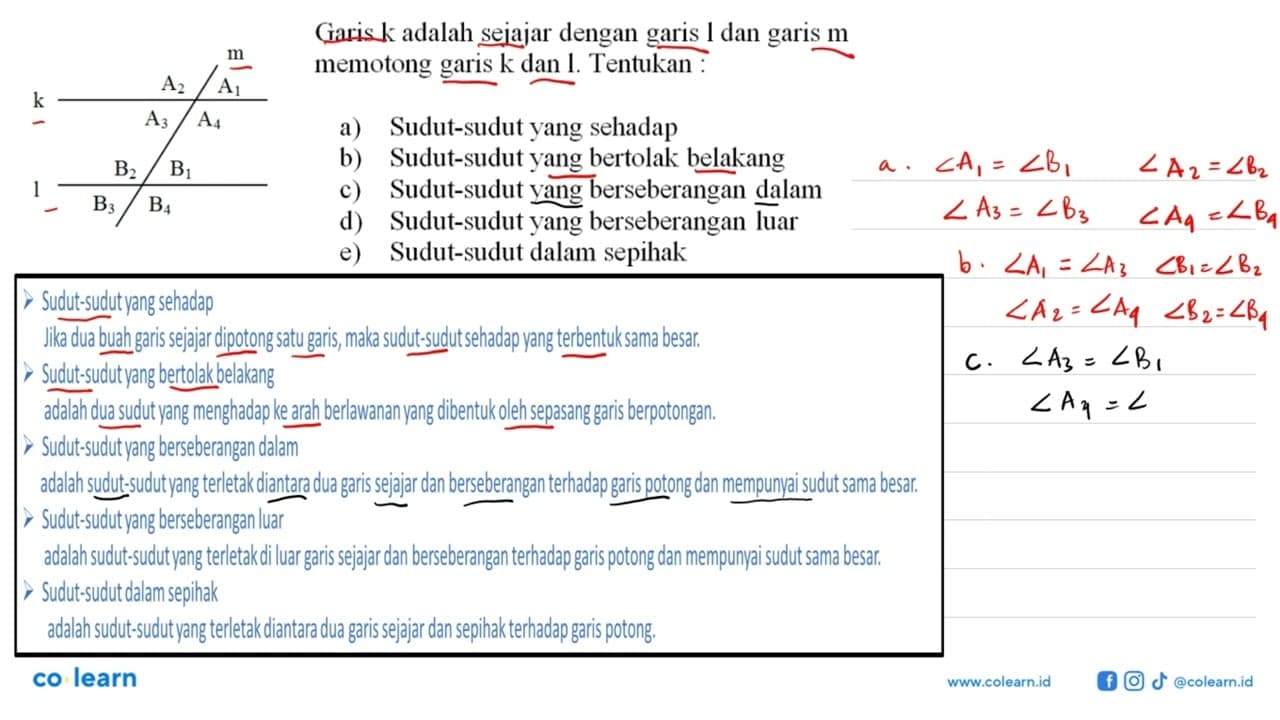 Garis k adalah sejajar dengan garis 1 dan garis m memotong