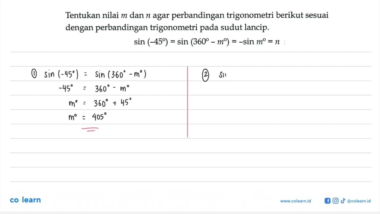 Tentukan nilai m dan n agar perbandingan trigonometri