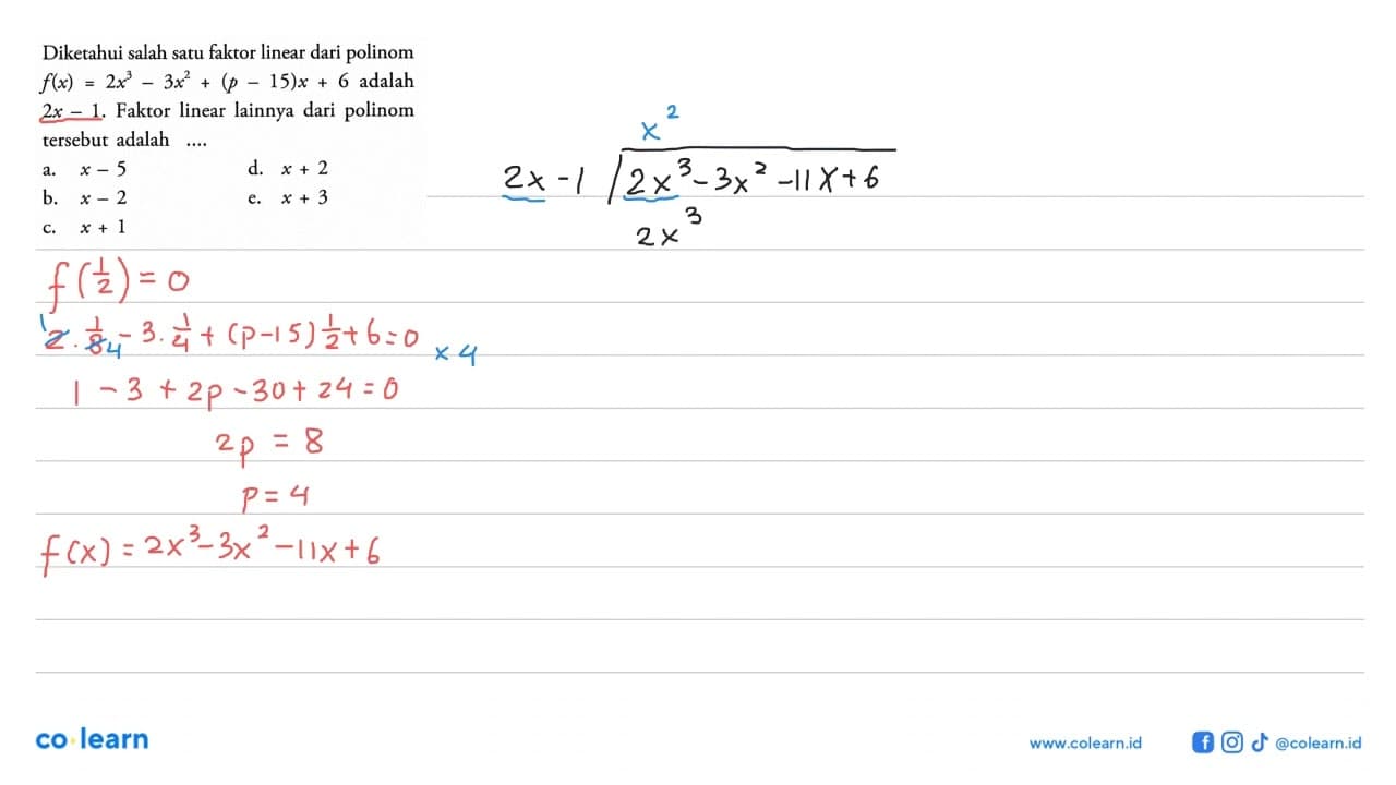 Diketahui salah satu faktor linear dari polinom