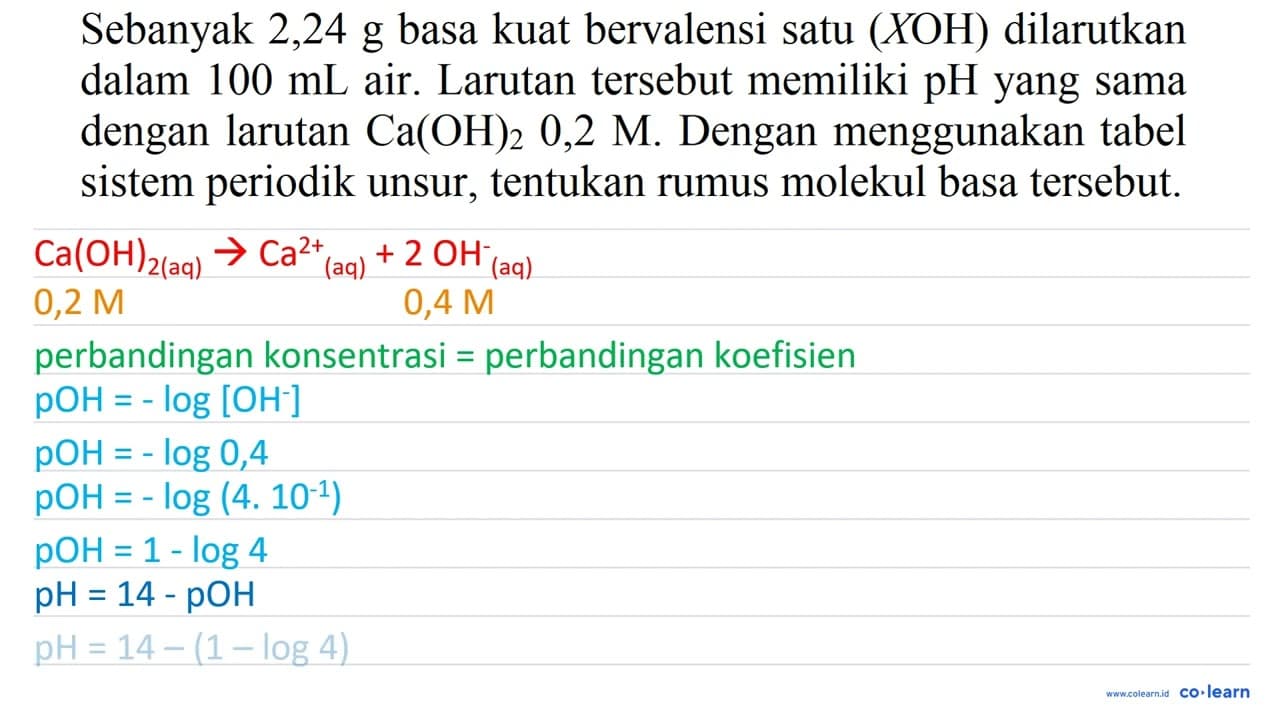 Sebanyak 2,24 ~g basa kuat bervalensi satu (XOH) dilarutkan