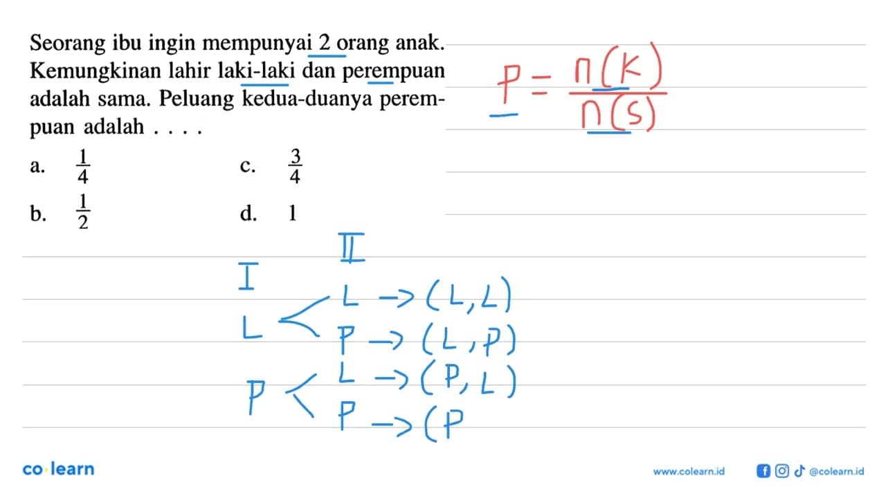 Seorang ibu ingin mempunyai 2 orang anak. Kemungkinan lahir