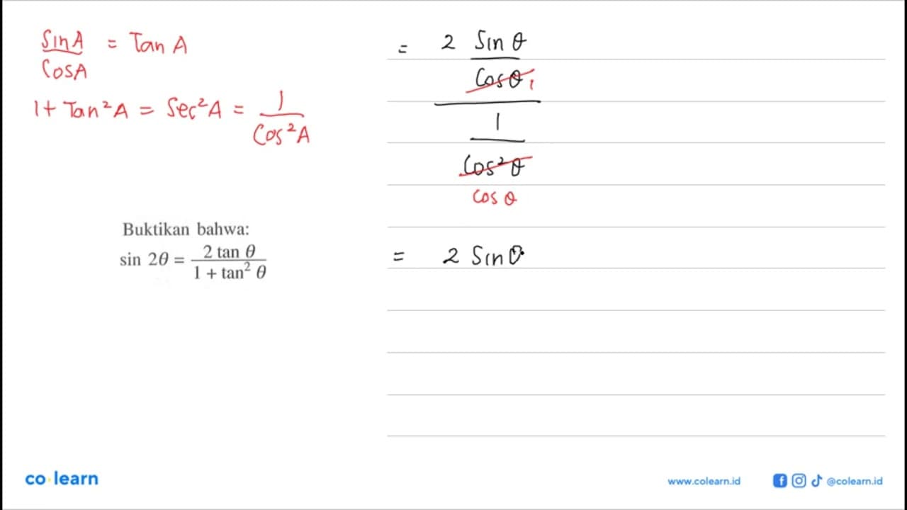 Buktikan bahwa: sin 2theta=(2tan theta)/(1+tan^2(theta))