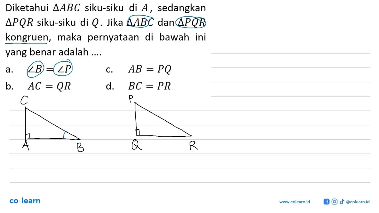 Diketahui segitiga ABC siku-siku di A, sedangkan segitiga