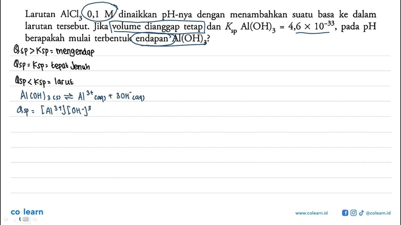 Larutan AlCl3 0,1 M dinaikkan pH-nya dengan menambahkan
