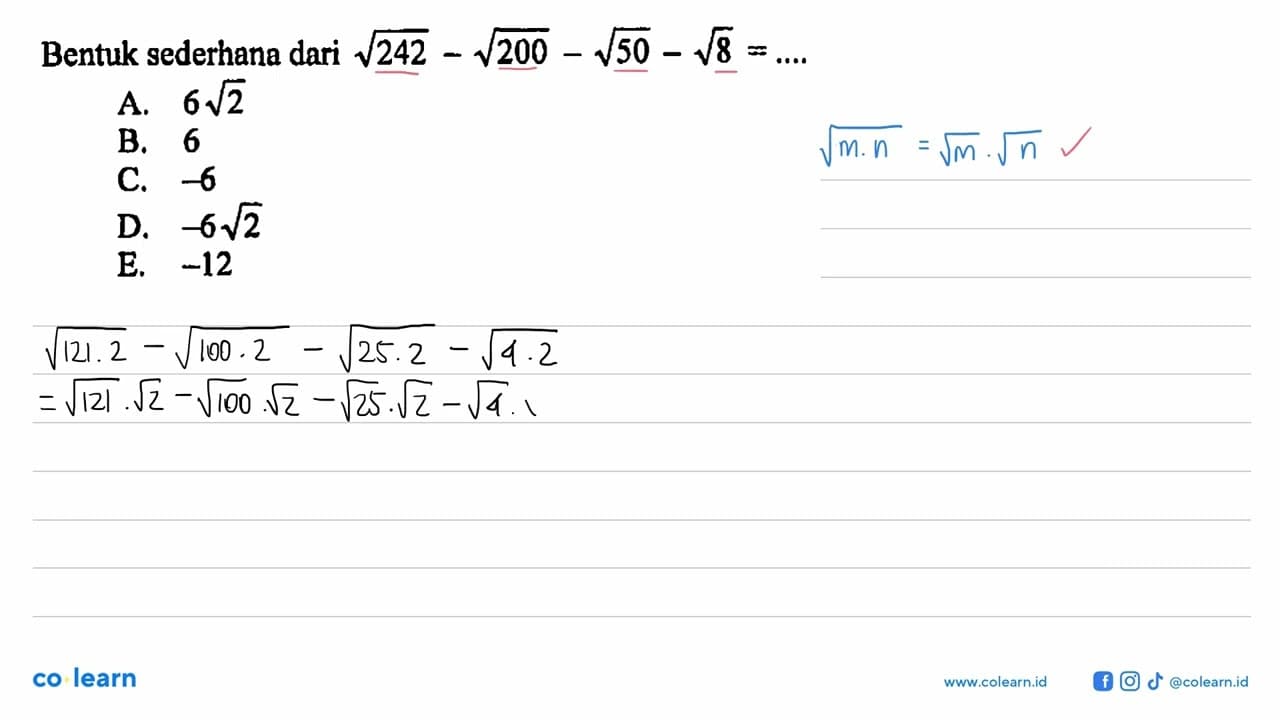 Bentuk sederhana dari akar(242) - akar(200) - akar(50) -