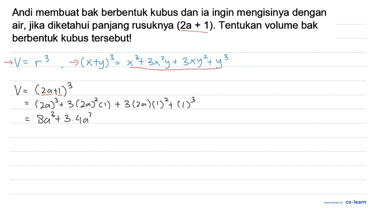 Andi membuat bak berbentuk kubus dan ia ingin mengisinya