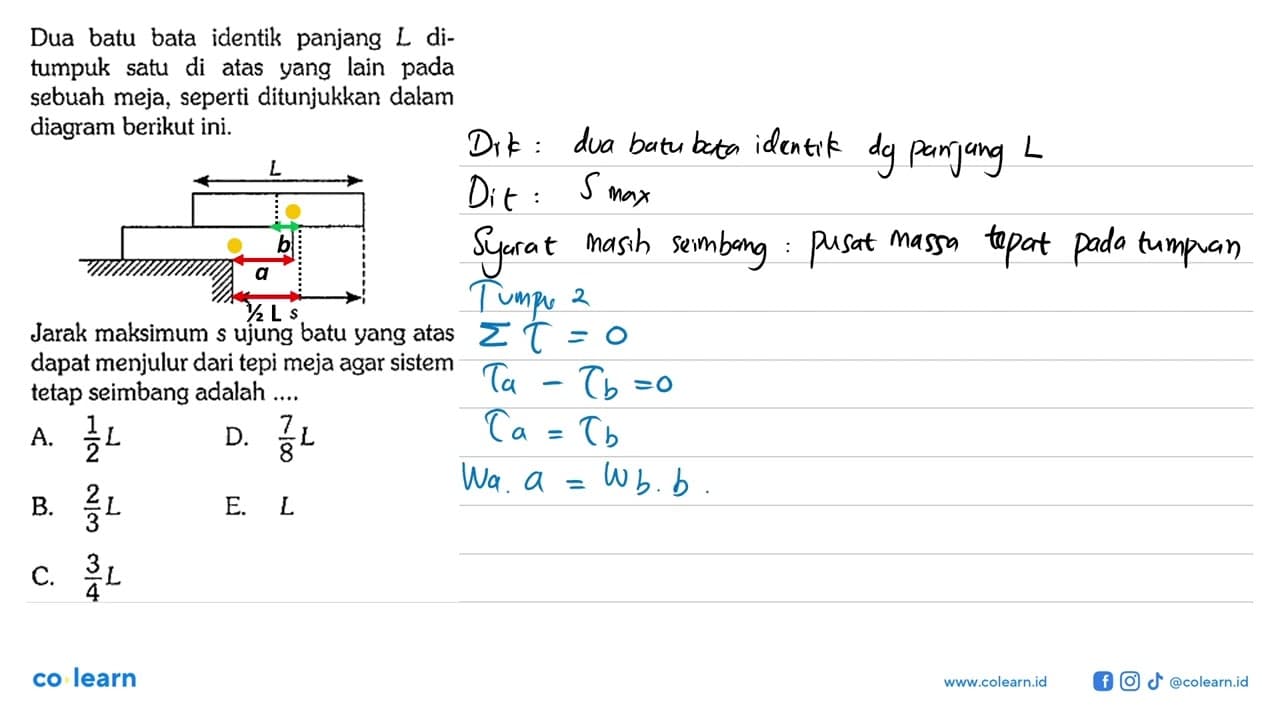 Dua batu bata identik panjang L ditumpuk satu di atas yang