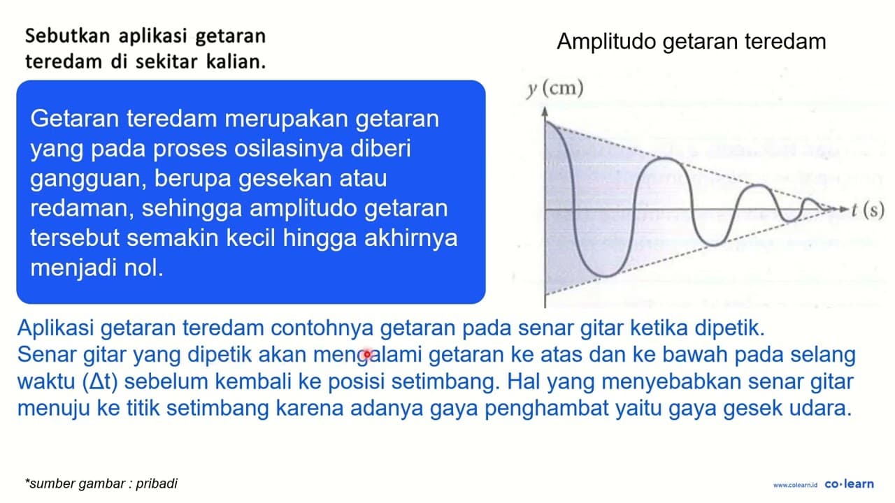 Sebutkan aplikasi getaran teredam di sekitar kalian.