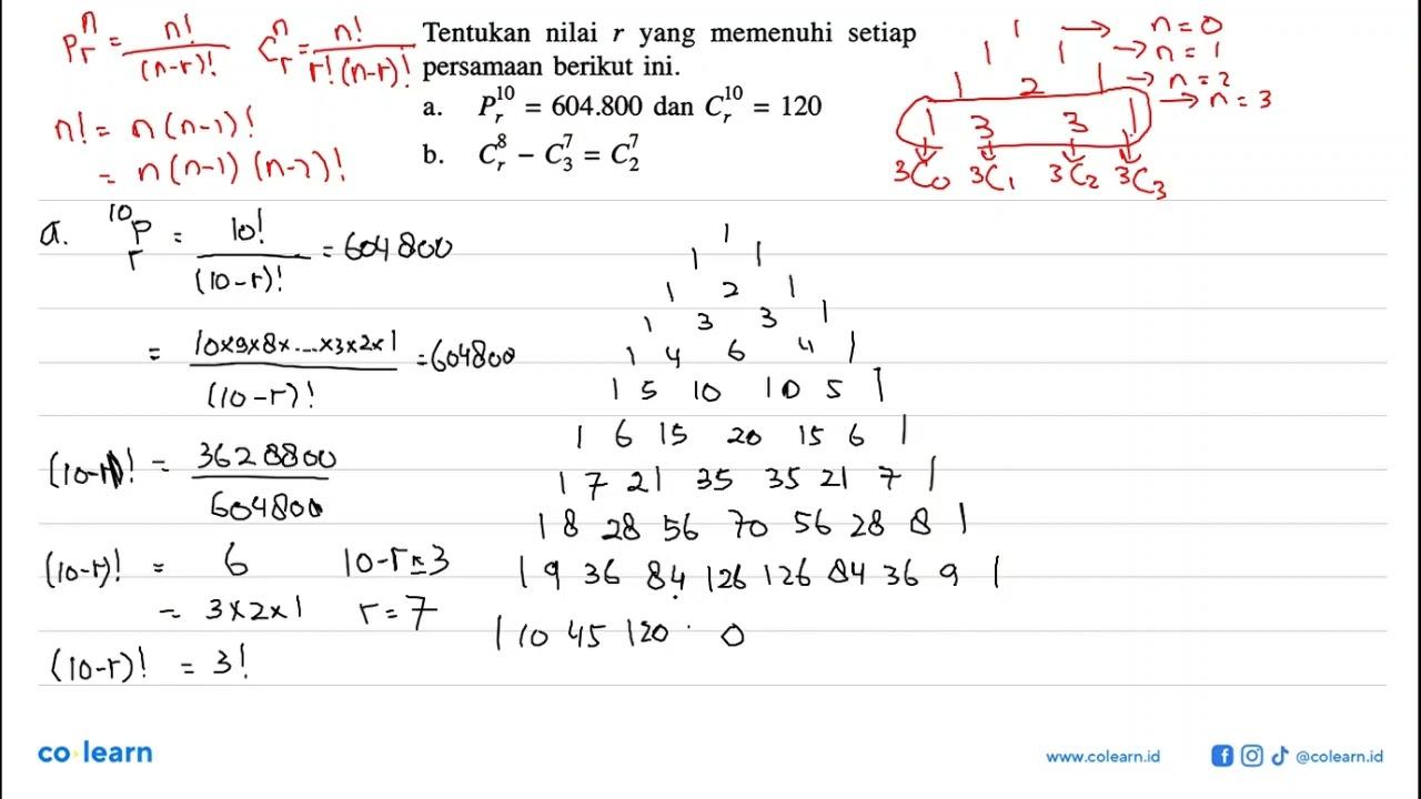 Tentukan nilai r yang memenuhi setiap persamaan berikut