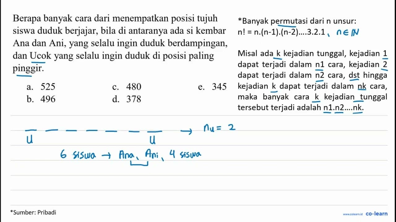 Berapa banyak cara dari menempatkan posisi tujuh siswa