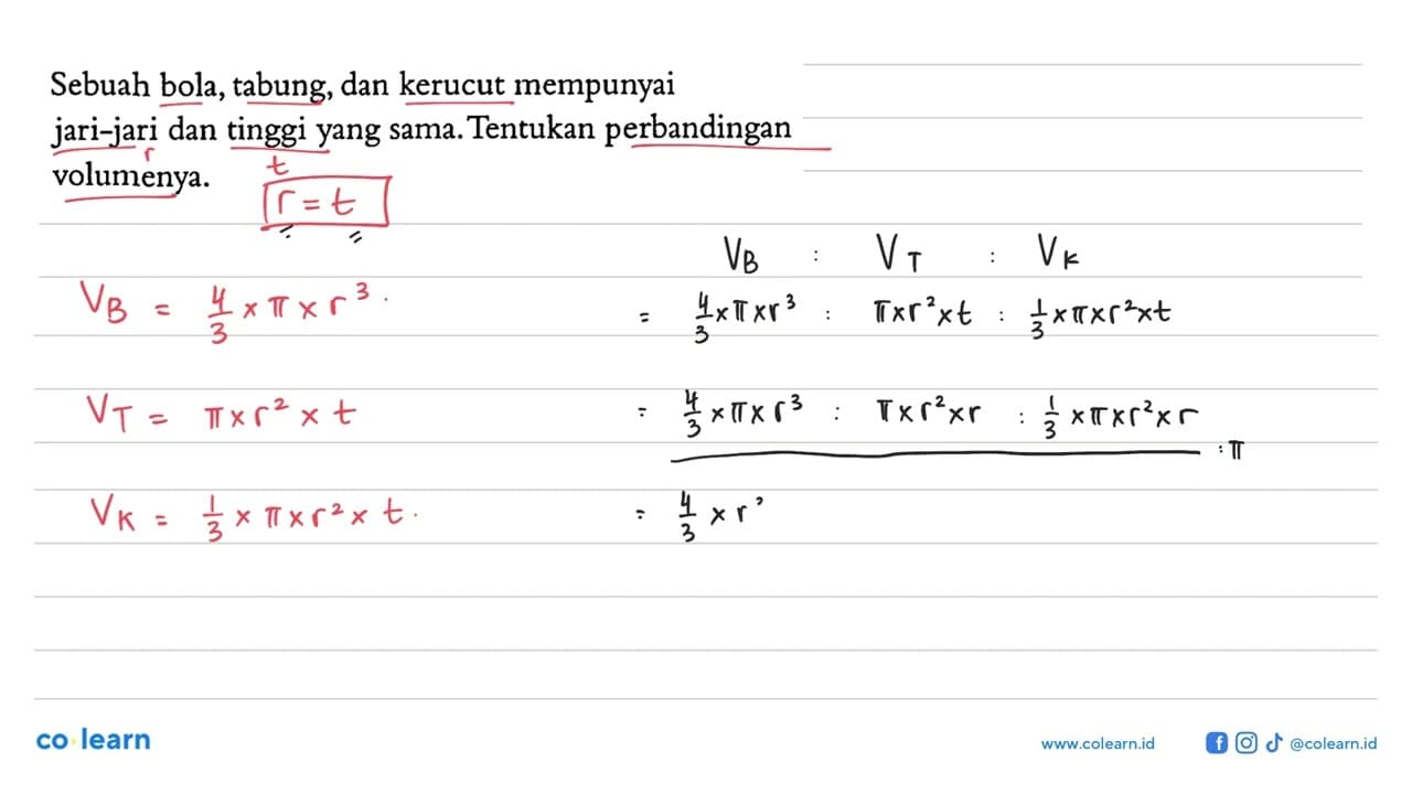 Sebuah bola, tabung, dan kerucut mempunyai jari-jari dan