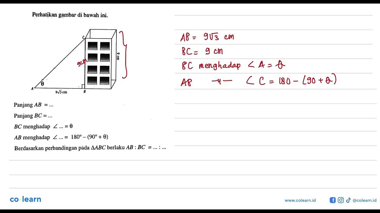 Perhatikan gambar di bawah ini. C 9 cm A theta 9akar(3)