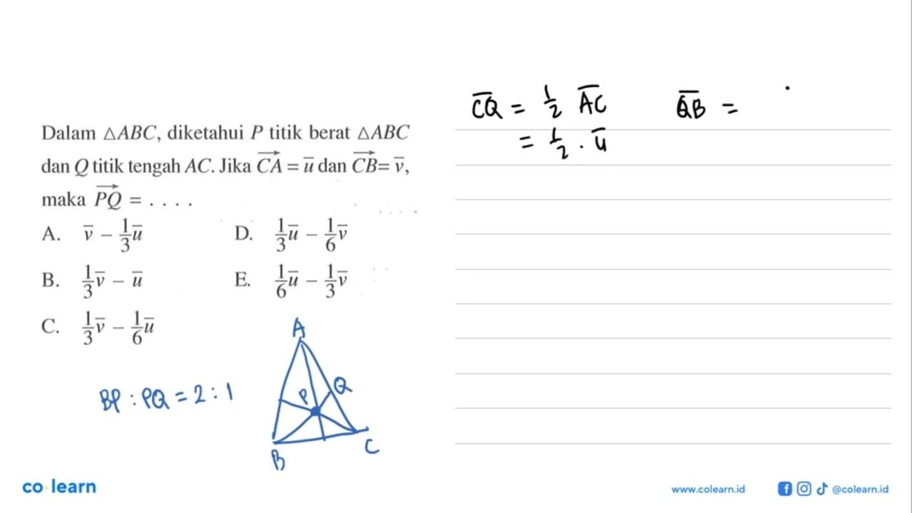 Dalam segitiga ABC, diketahui P titik berat segitiga ABC