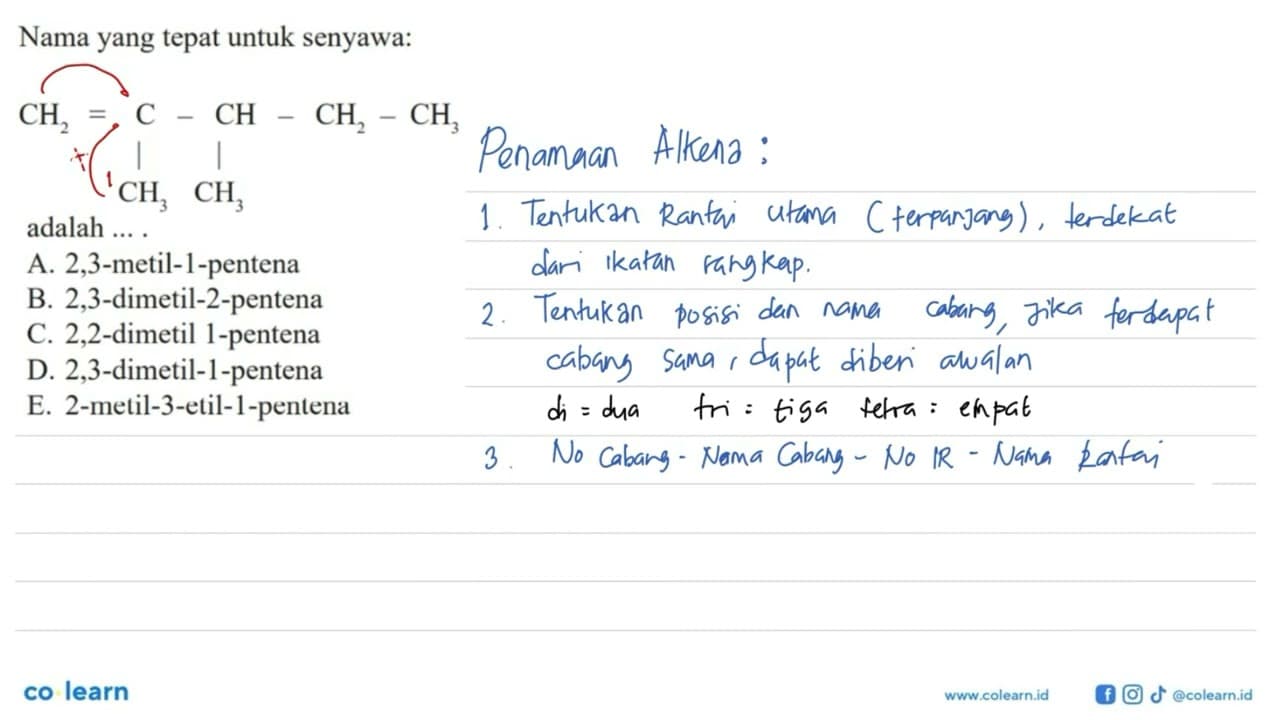 Nama yang tepat untuk senyawa:CH2=C-CH-CH2-CH3 - CH 3 - CH3