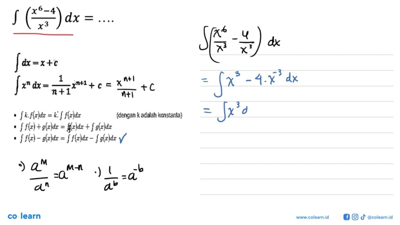 integral (x^6-4)/(x^3) dx=....